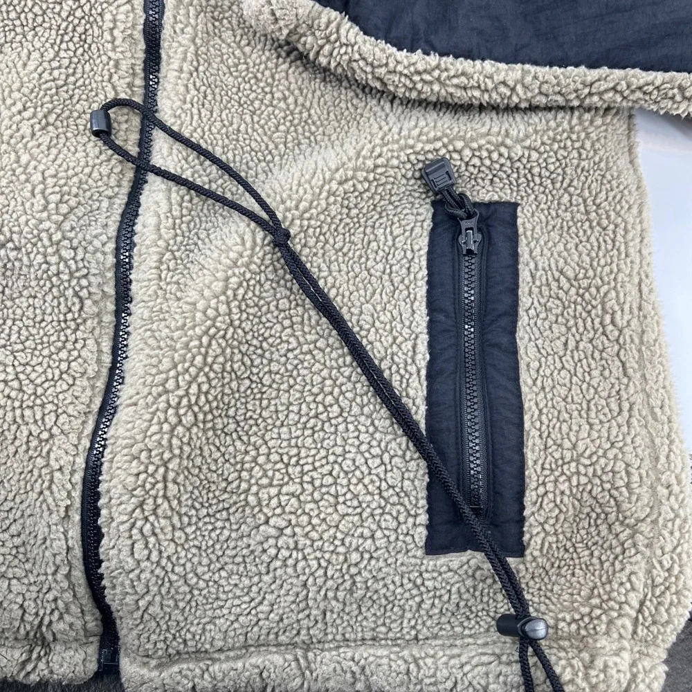GAP Reversible Sherpa Fleece Jacket Men's L Tan Black Nylon Full Zip Outdoor Y2K